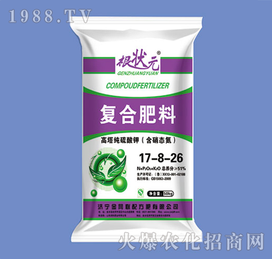 含硝態(tài)氮高塔純硫酸鉀復(fù)合肥17-8-26-根狀元-金網(wǎng)聯(lián)