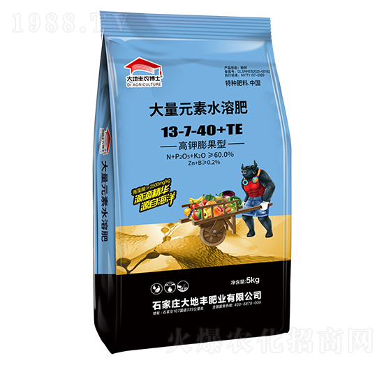 5kg高鉀膨果型大量元素水溶肥13-7-40+TE-大地豐